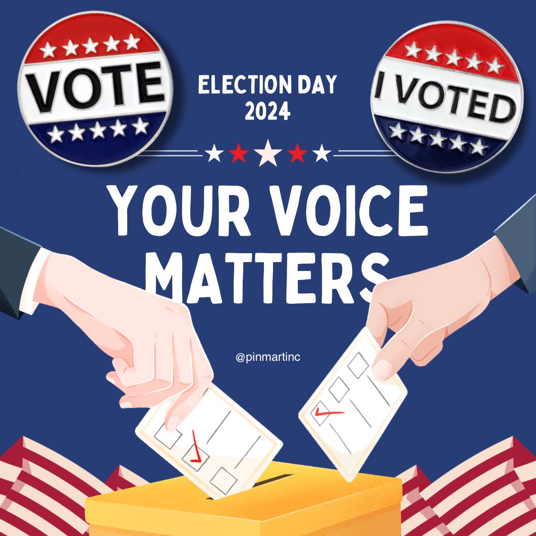 PinMart's tweet image. Tomorrow is Election Day! Make sure your voice is heard. 🇺🇸🗳️

#pinmart #electionday #election2024 #kamalaharris #donaldtrump #govote #yourvoicematters #democrat #republican #enamelpins #custompins #politicalpins