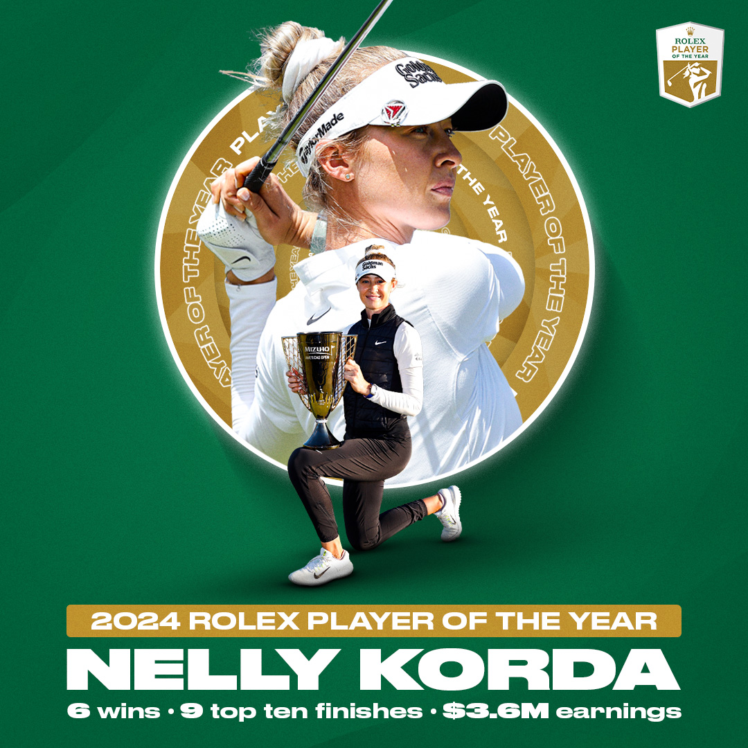 LPGA's tweet image. Introducing your 2024 @ROLEX Player of the Year, @NellyKorda! 🏆

Congratulations, Nelly! 👏