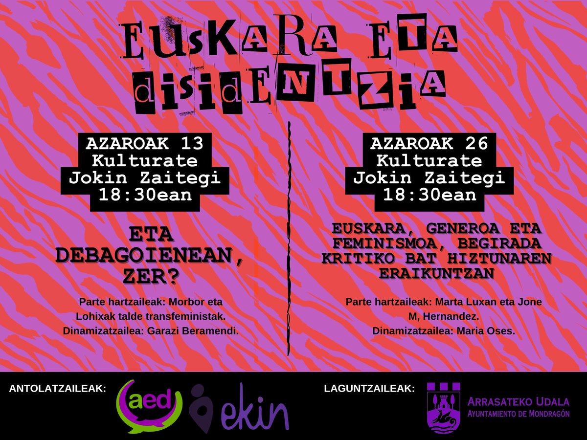 Zelan bizi dute hizkuntza genero eta sexu disidente euskaldunek? Ze eragin izan dute genero rolek euskal hiztunaren eraikuntzan? Euskararen feminizazioa noiz eta zergatik eman da?
Erantzunak <a href="/EkinEmakumeak/">Ekin Emakumeak</a> elkartearekin antolatu dugun zikloan. Ez galdu!
@topagunea