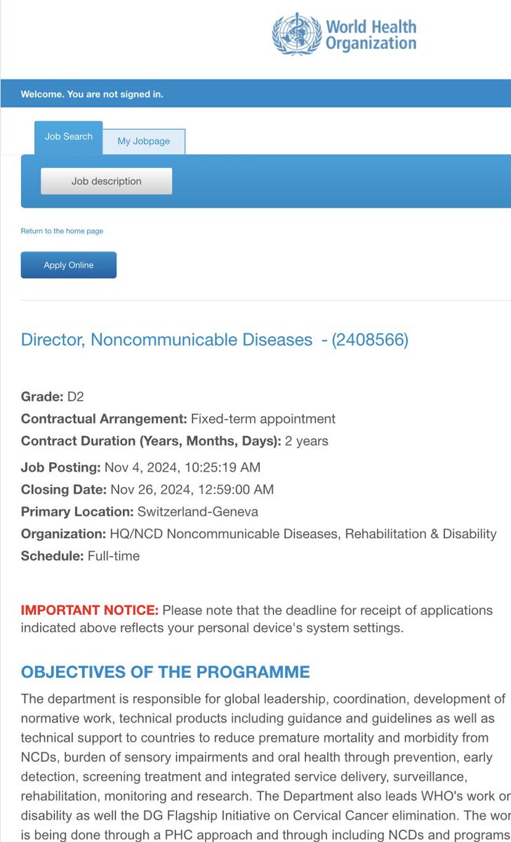 Dr Alexey Kulikov (@kulikovuniatf) on Twitter photo The <a href="/WHO/">World Health Organization (WHO)</a> is seeking for a new Director of Noncommunicable Diseases, Rehabilitation and Disability.
This department is responsible for coordination and development of #NCDs normative work, technical products and support to countries to reduce premature mortality and morbidity The <a href="/WHO/">World Health Organization (WHO)</a> is seeking for a new Director of Noncommunicable Diseases, Rehabilitation and Disability.
This department is responsible for coordination and development of #NCDs normative work, technical products and support to countries to reduce premature mortality and morbidity