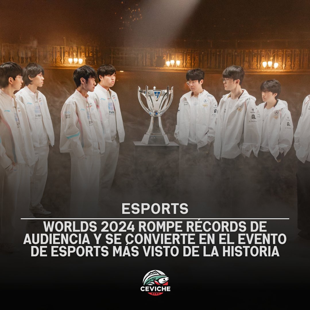 CevicheNews's tweet photo. La final de Worlds 2024 rompe todos los récords de audiencia en eSports, con casi 7 millones de espectadores simultáneos siguiendo la reñida batalla entre T1 y Bilibili en el 02 Arena de Londres.

https://t.co/YrHCOA3WKo https://t.co/bynSzY71FZ