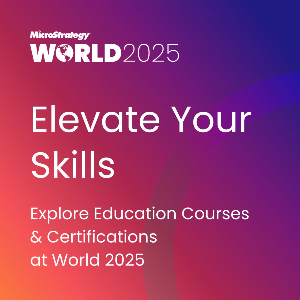 MicroStrategy's tweet photo. Gain the skills to harness your data at World 2025! 💻 Join our hands-on labs and expert-led sessions to boost your analytics expertise. Don’t miss out—register today! https://t.co/T6ZcG28W2i
#MicroStrategyWorld25 #DataAnalytics #DataDriven #BusinessIntelligence #Education https://t.co/WighN675Sx
