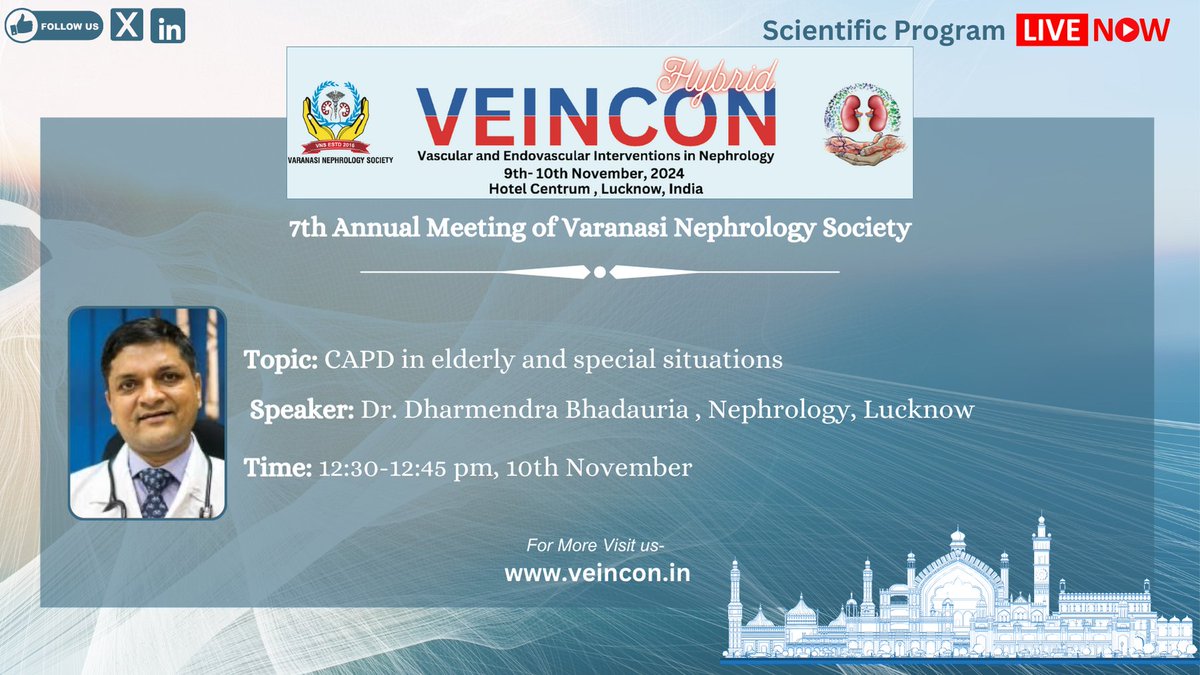 🌐 AI &amp; Dialysis Trends at #VEINCON2024!

Session 6 highlights Dr. Ankit Sakhuja on AI in Vascular Access, plus:

Prof. R K Sharma on Convince Trial &amp; HDF
Dr. Abhilash Chandra on Access in Transplant
Dr. Dinesh Khullar on CRRT in 2024
🗓️ Nov 9, 3:00 PM #DialysisCare