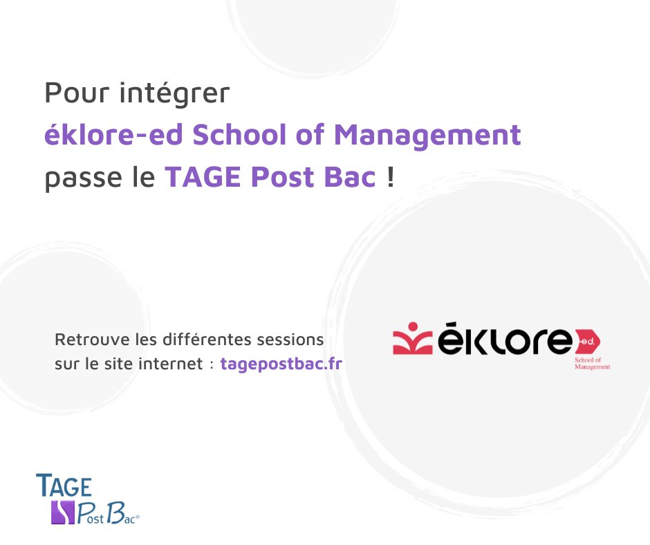 Pour intégrer l'éklore-ed School of Management tu dois passer le TAGE Post Bac  📝

Rendez-vous sur : tagepostbac.fr pour trouver ta session 🔎

🔗 buff.ly/3S3PYPY

#TAGEPostbac #session #test #school #management
