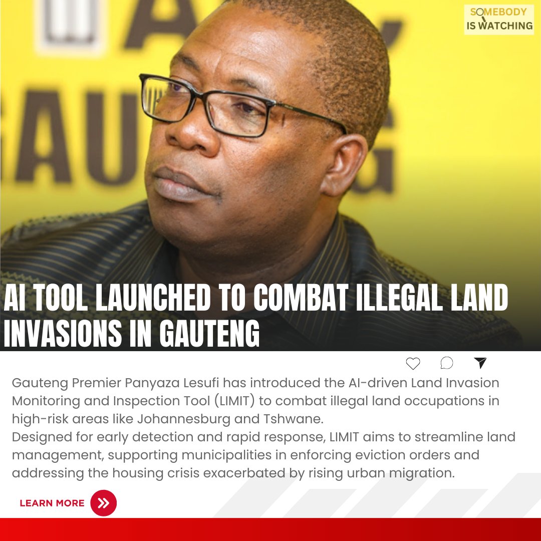 siwnews's tweet photo. [READ] New AI Tool Launched to Combat Illegal Land Invasions in Gauteng, enhancing rapid response and land management. @GautengProvince @Lesufi #Gauteng #LandInvasion #TechnovationGirls #siwnews
Full Article: https://t.co/NxrHq4nUYM https://t.co/g2xsEF6I1D