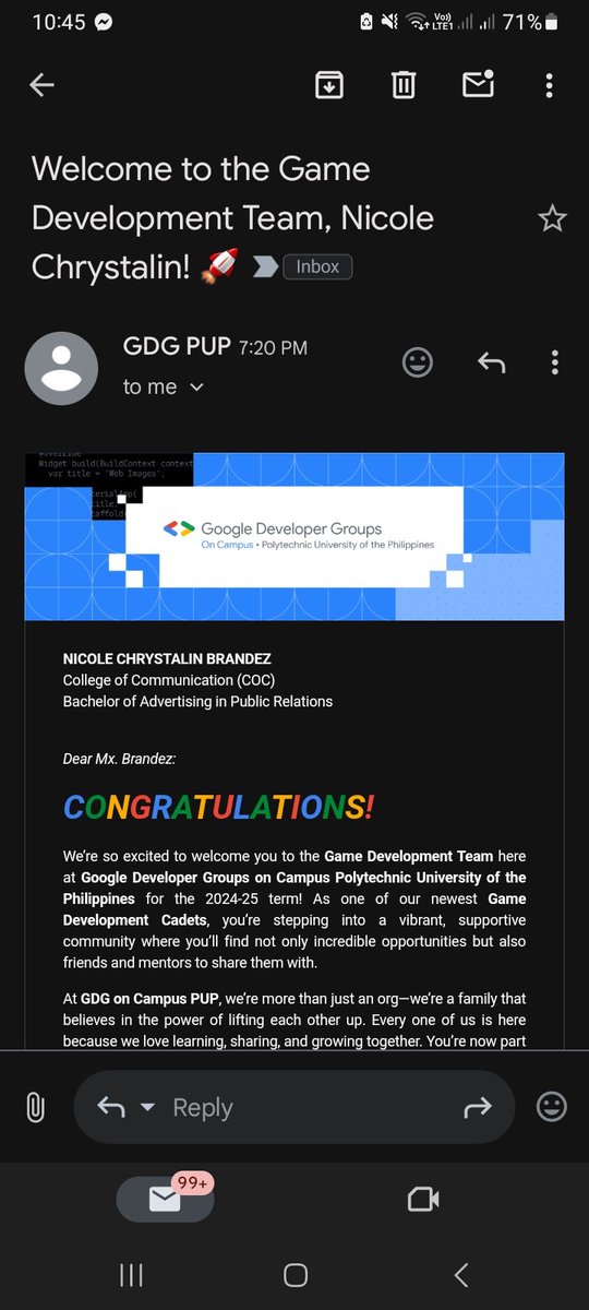 Kyuririn_q's tweet image. Got in as a game developer cadet
#GoogleDeveloperGroupsOnCampus
#GooglerAtLast
#DevelopWithGDG
#GDGPUP25
#GameDevelopment