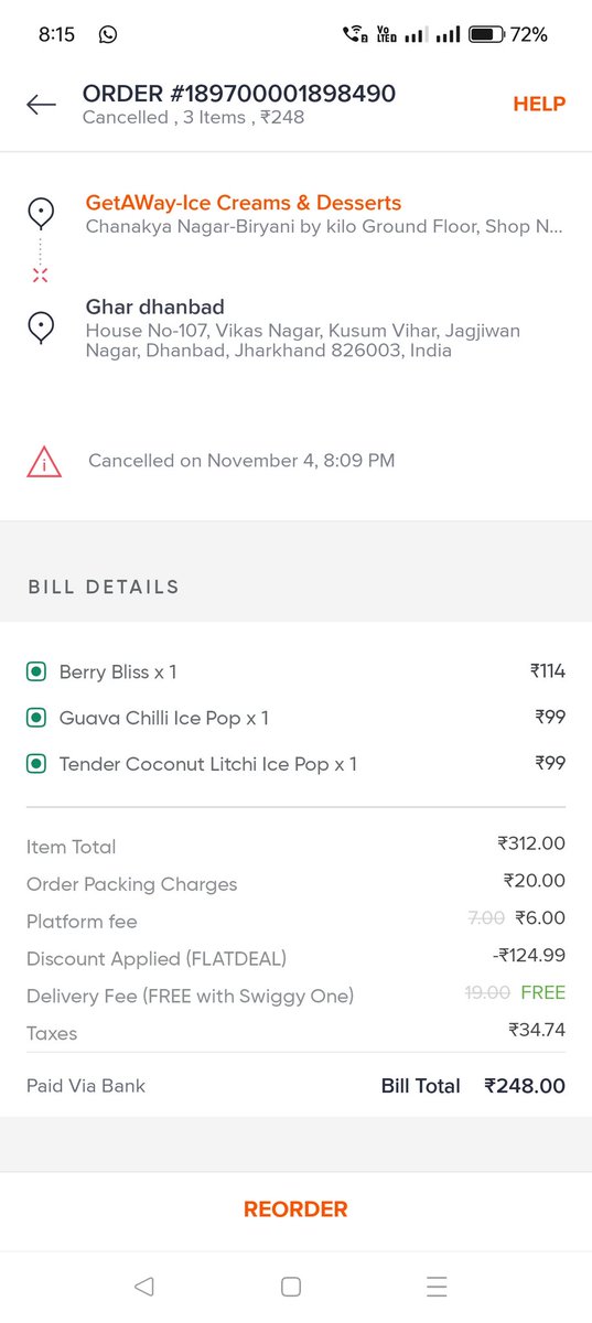 snehak730's tweet photo. @SwiggyCares you guys should seriously ban yourself. Unnecessarily cancelled and not refunding. The amount of audacity u guys have amazing. Find some other way to loot ppl.  @Swiggy @jagograhakjago https://t.co/hTuLnugGIp