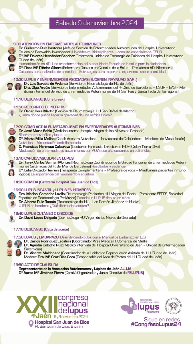 Sociedad Española de Medicina Interna (SEMI) (@sociedad_semi) on Twitter photo 📢🔴#CongresoLupus24 | Desde el <a href="/gtgeassemi/">GT GEAS-SEMI</a> participaremos activamente en el XXII Congreso Nacional de #Lupus de <a href="/Felupus/">Federación Española Lupus | #LUPUSESPAÑA</a> en Jaén 🏥🩺
👉Se trata de un congreso que cuenta con el aval de <a href="/Sociedad_SEMI/">Sociedad Española de Medicina Interna (SEMI)</a> y que tendrá lugar los días 8 y 9 de noviembre 🗓️
📑Programa y toda la 📢🔴#CongresoLupus24 | Desde el <a href="/gtgeassemi/">GT GEAS-SEMI</a> participaremos activamente en el XXII Congreso Nacional de #Lupus de <a href="/Felupus/">Federación Española Lupus | #LUPUSESPAÑA</a> en Jaén 🏥🩺
👉Se trata de un congreso que cuenta con el aval de <a href="/Sociedad_SEMI/">Sociedad Española de Medicina Interna (SEMI)</a> y que tendrá lugar los días 8 y 9 de noviembre 🗓️
📑Programa y toda la