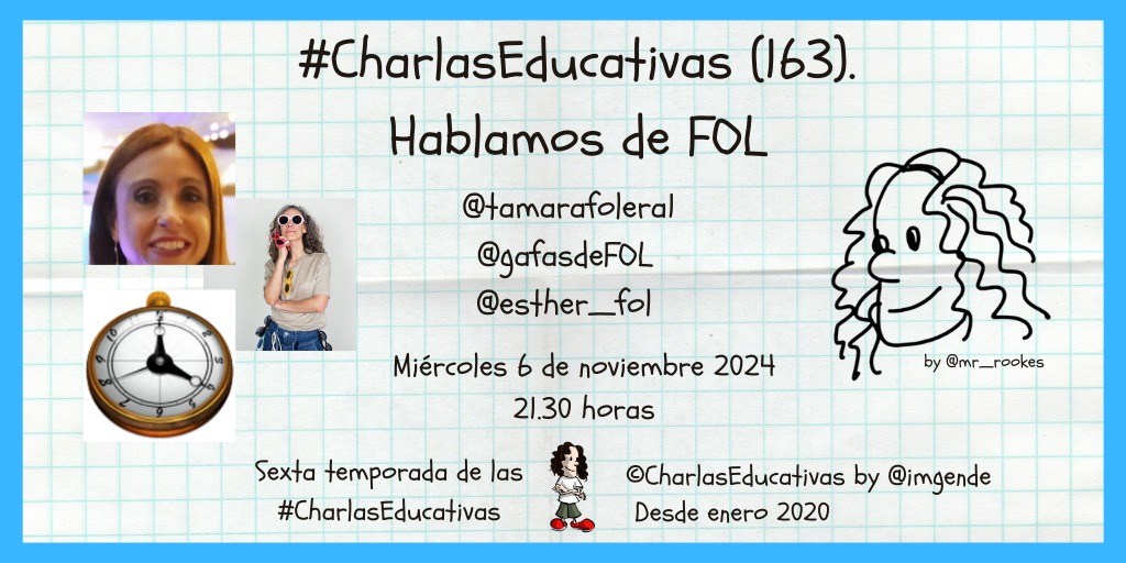 🤩 Ya programada la charla de este miércoles. Volvemos a la FP, por supuesto. 😎
Hablaremos de #FOL con <a href="/esther_fol/">Esther 💜</a>, <a href="/gafasdeFOL/">gafasdeFOL</a> y <a href="/tamarafolera1/">tamarafolera</a>. 
¡Os esperamos en el chat en directo de vuestras #CharlasEducativas! 🥰
youtube.com/live/2cTjMsXSF…