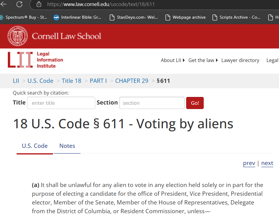 Lord_Silica's tweet image. It is unlawful for any alien to vote in any election held solely or in part for the purpose of electing a candidate for the office of President.