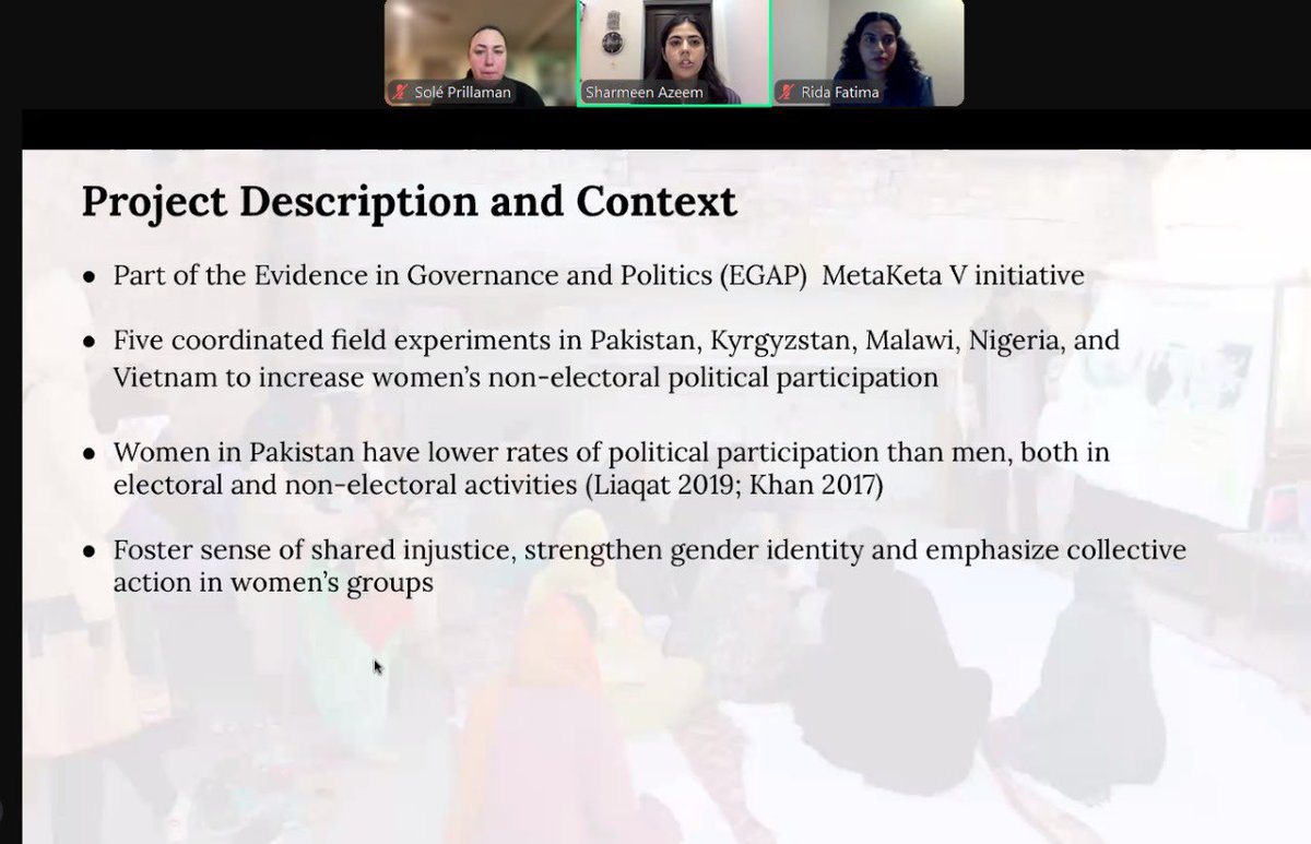 Sharmeen Azeem (<a href="/IDEASpak/">IDEAS</a>) introduces The EGAP Metaketa V: Women’s Action Committees and Local Services project which conducts field experiments on developing women’s collective efficacy for local political participation in Pakistan.