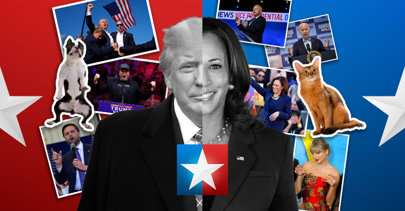 SkyNews's tweet photo. 🇺🇸 It's been a whirlwind of a presidential election campaign, consisting of an assassination attempt, changing candidates and some bizarre claims.

With just hours to go before Americans head to their polling stations, here's a recap of some of the biggest moments 👇