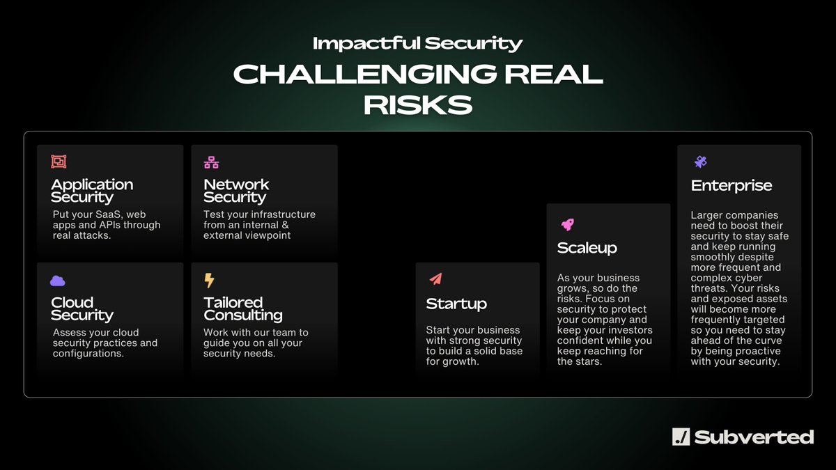 SubvertedSec's tweet image. We believe in challenging security norms by going beyond identifying vulnerabilities; we provide actionable insight &amp;amp; practical guidance for real security improvement.
 
Rebel with us: bit.ly/Rebel-With-Us

Book your 2025 pentest before December and get 20% off!