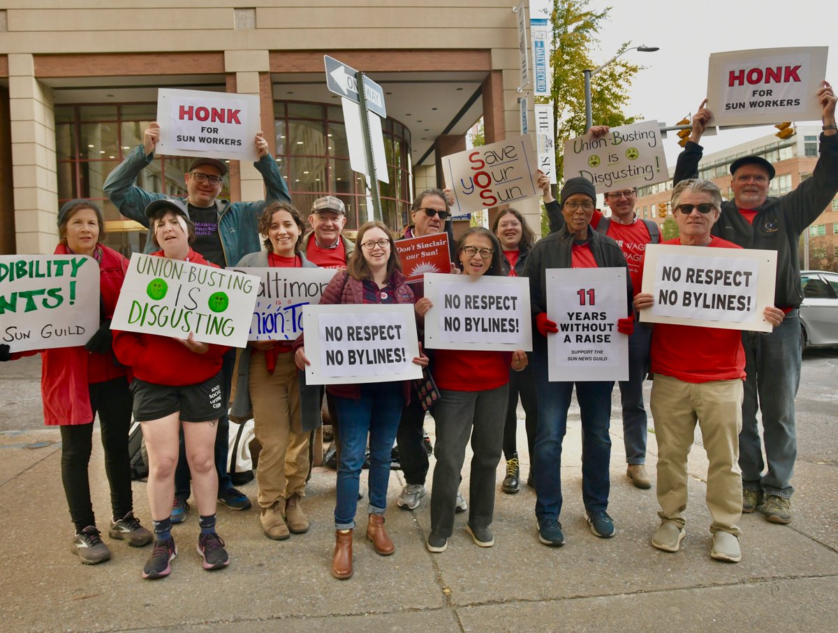 baltsunguild's tweet image. NO RESPECT, NO BYLINES!
Members of our Guild rallied outside the Sun's office this morning on day 2 of our byline strike.
Support the Sun Guild this week by sending a letter to management ⬇️
actionnetwork.org/letters/respec…