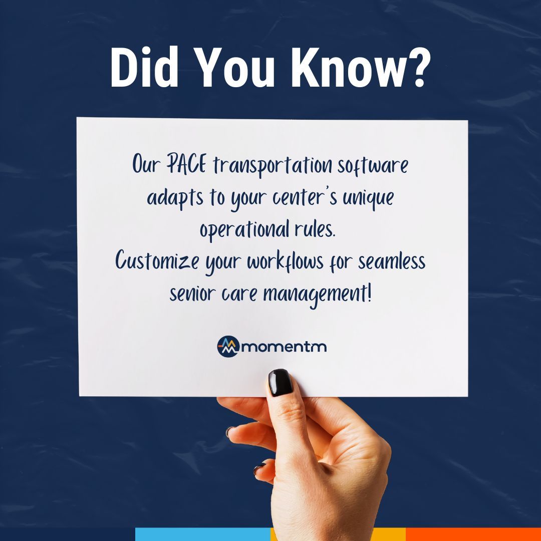 momentmtech's tweet image. Did you know? Our PACE transportation software adapts to your center’s unique rules. Customize workflows for seamless senior care management! 🚍👵👴 #PACEPrograms #SeniorCare #HealthcareTech