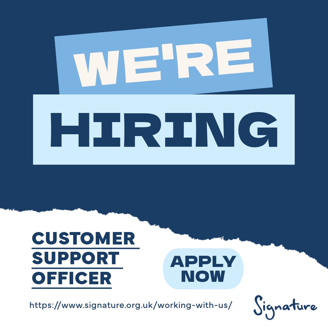 We're Hiring a Customer Support Officer

In this role you will help Signature fulfil its mission by supporting our centres in delivering the best service possible to everyone participating in our courses

Find out more and apply here:
signature.org.uk/working-with-u…