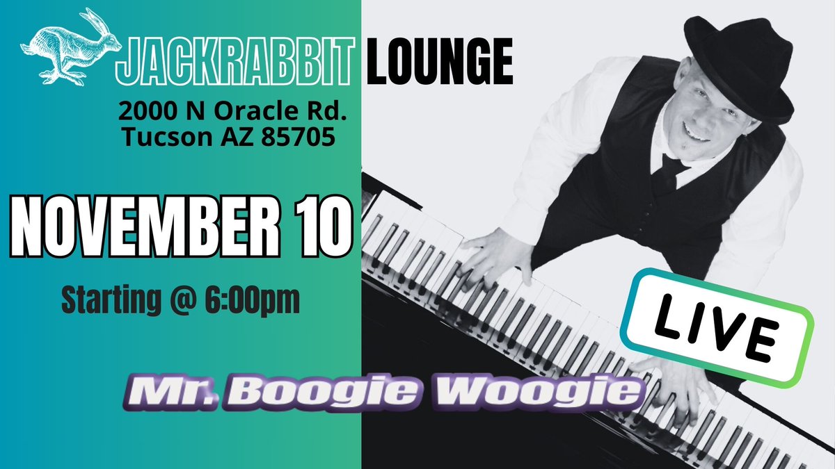 Coming Sunday I'll be back at one of my favorite places to play in Tucson, the Jackrabbit Lounge. Great vibes and awesome food. Free admission and plenty of free parking. Oh... and there's me behind the piano!