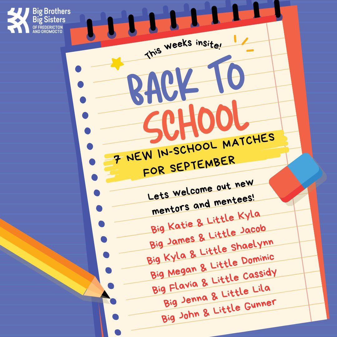 We can not forget about our September In-School matches. We are off to an amazing start. Don't miss out on the impact that you might be able to make in a child's life.
Reach out today to volunteer.
Help us #EndTheWait
fredericton.bigbrothersbigsisters.ca/volunteer/