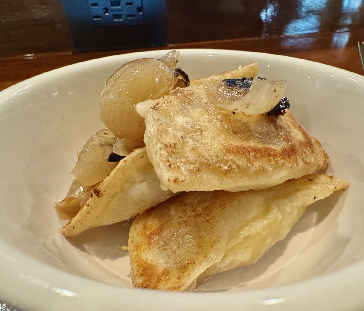 Pierogies at Riel
Houston isn’t known for Eastern European cooking, which makes the exemplary pierogis at Riel a rarity.

<a href="/rlach/">Ryan Lachaine</a> comes from a Ukrainian family in Canada, which explains why they are so good. 

Ask for sour cream, if you really want to prove your bonafides.