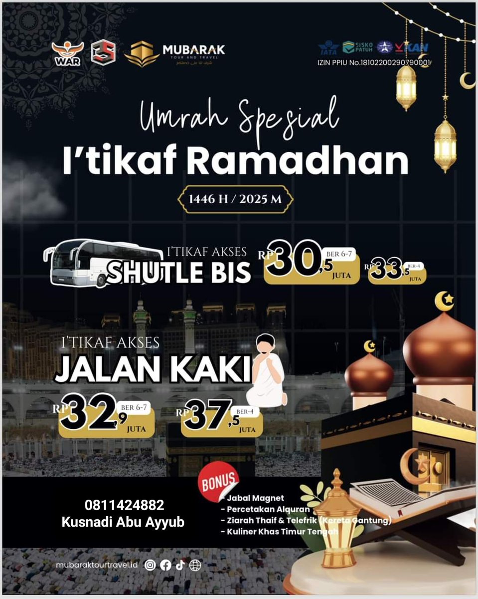 Bismillah, mungkin ada disini yg mau umroh terjangkau fasilitas oke punya, bisa bersama kami. Kami ada jadwal di Desember 2024, Januari 2025, Umroh Ramadhan 2025 serta Haji Furoda.
Informasi &amp; konsultasi hubungi: 0811424882