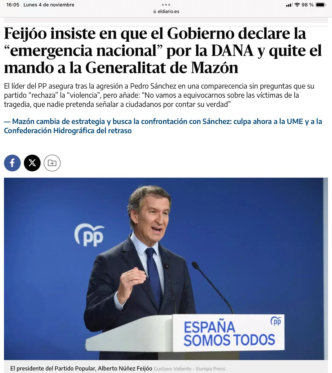 anluma99's tweet photo. Feijóo quiere que Sánchez caiga en el error de decretar una innecesaria emergencia nacional, así él se ahorraría la obligación de forzar a Mazon a dimitir y evitaría una crisis interna dentro del partido, que a buen seguro sería usada por Ayuso para convertirse en la líder nacional del PP