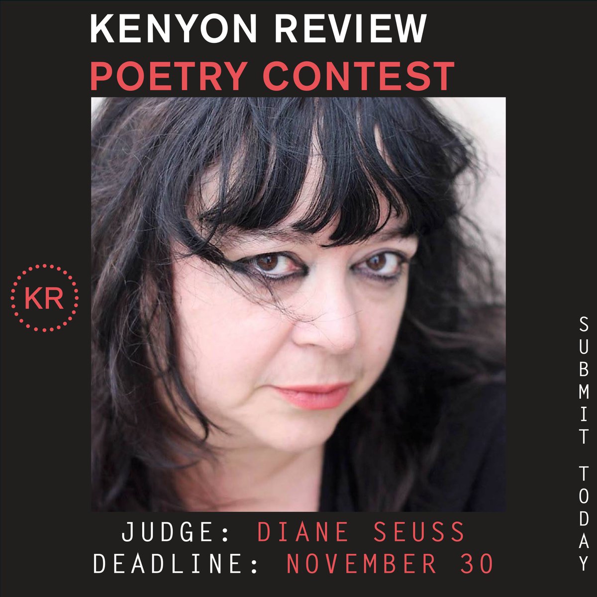 Poets! Our contest is open until Nov. 30. This year's final judge is @dlseuss. Please send us one poem—your favorite poem, the one you cannot stop thinking about, the one stashed away ready to make its way through the world. 

All guidelines here: 

kenyonreview.org/submit/poetry-…