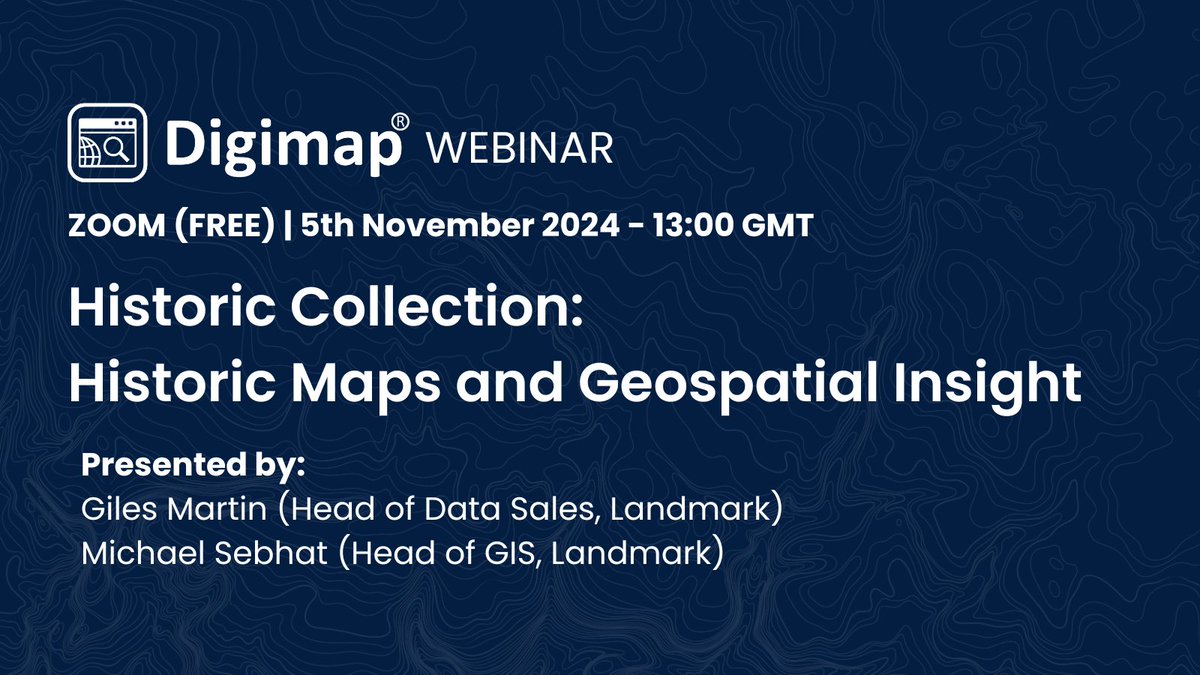 EDINA Digimap (@edina_digimap) on Twitter photo Good morning! Join us tomorrow at 13:00 (GMT) for our webinar "Historic Collection: Historic Maps and Geospatial Insight", presented by Giles Martin (Head of Data Sales) and Michael Sebhat (Head of GIS) from <a href="/LandmarkUK/">Landmark Information Group</a>.
Book your FREE ticket: ow.ly/jxLb50TZ7Rz
#History Good morning! Join us tomorrow at 13:00 (GMT) for our webinar "Historic Collection: Historic Maps and Geospatial Insight", presented by Giles Martin (Head of Data Sales) and Michael Sebhat (Head of GIS) from <a href="/LandmarkUK/">Landmark Information Group</a>.
Book your FREE ticket: ow.ly/jxLb50TZ7Rz
#History
