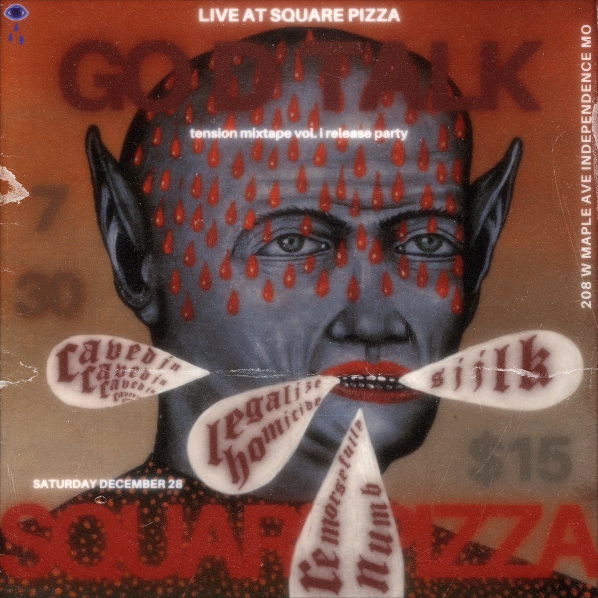 We are excited to announce that December 28th we will be at Square Pizza with GOD TALK KC, Siilk, Caved In and Legalize Homicide. 

This is our last show of the year and what a way to end it. Don’t miss this.