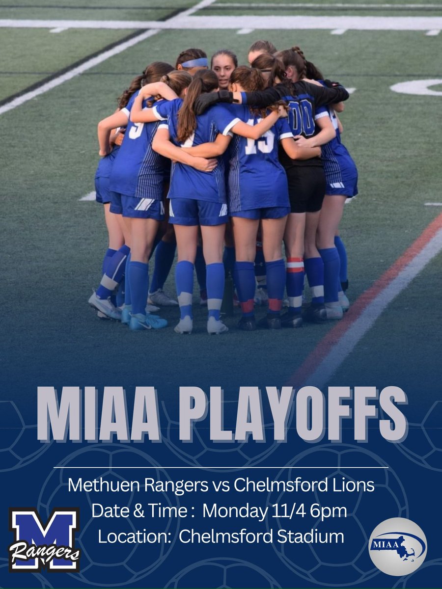 MethuenSoccer's tweet photo. Tourney Time‼️‼️ 
We head to Chelmsford tonight for a MVC rematch in the prelim round of playoffs at 6pm @MethuenHighAD https://t.co/XmRt7LPQon