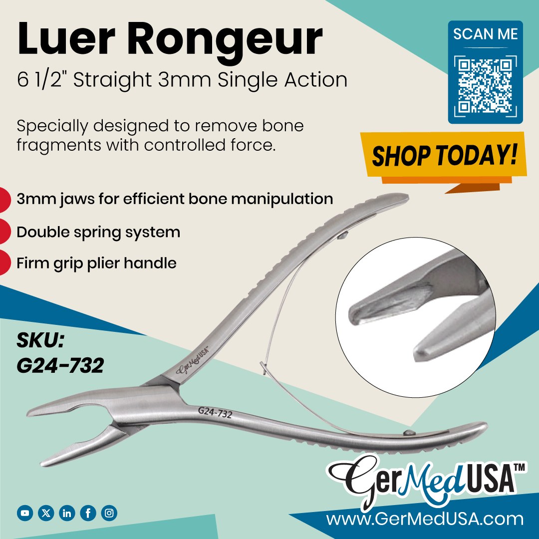 GerMedUSA's tweet image. Enhance Your Precision with the Luer Rongeur 6 1/2"!

Specifically crafted for delicate bone fragment removal, this Luer Rongeur offers control and efficiency with each application. 

Shop today: tinyurl.com/265hmb78

#GerMedUSA #SurgicalPrecision #BoneSurgery #MedicalTools