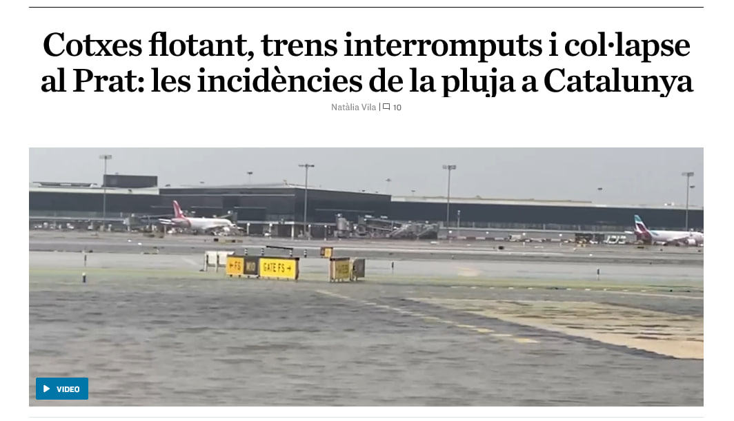 Aquest és l'aeroport que volen ampliar, una infraestructura clarament i fàcilment inundable, com s'ha vist amb la tempesta d'avui (no serà l'última ni la més forta). I ho saben. 
#Irresponsables
#EmergènciaClimàtica
#MenysAvionsMésVida
x.com/StayGroundedNe…