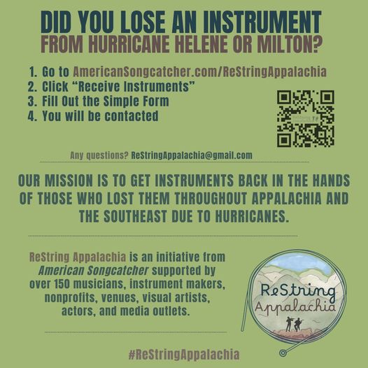 Caroleeenalala's tweet image. If you lost an instrument in the floods in western NC, American Songcatcher's Restring Appalachia program would like to help get an instrument back in your hands.