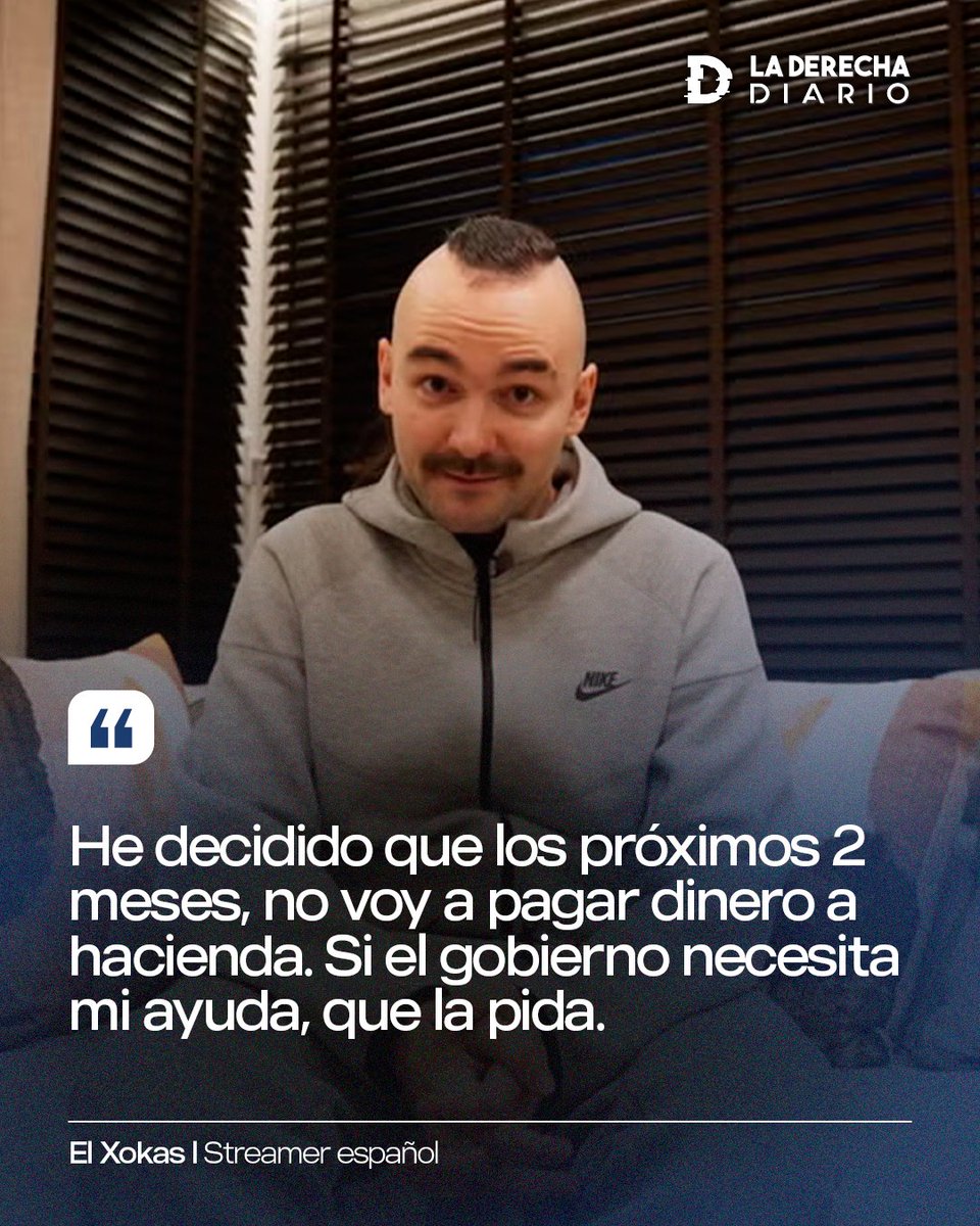 laderechadiario's tweet image. 🚨🇪🇸 | El streamer español "El Xokas" confirmó que no pagará impuestos durante los proximos dos meses, tras la catástrofe de la DANA en Valencia donde el fallido Estado español no envía ayuda: "Si el Gobierno necesita mi ayuda, que la pida".