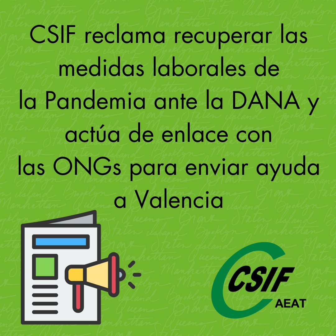 CSIFAEAT's tweet photo. 🟢 CSIF - Nota de Prensa 🟢

📢 Reclamamos medidas laborales de la pandemia ante la emergencia de la #DANA y coordinamos ayuda con ONGs para #Valencia 🤝. Pedimos protección para los trabajadores.

🔗 Más info: https://t.co/j7BGSnb5rq

#Emergencia #Solidaridad https://t.co/BtOmJW7mNv