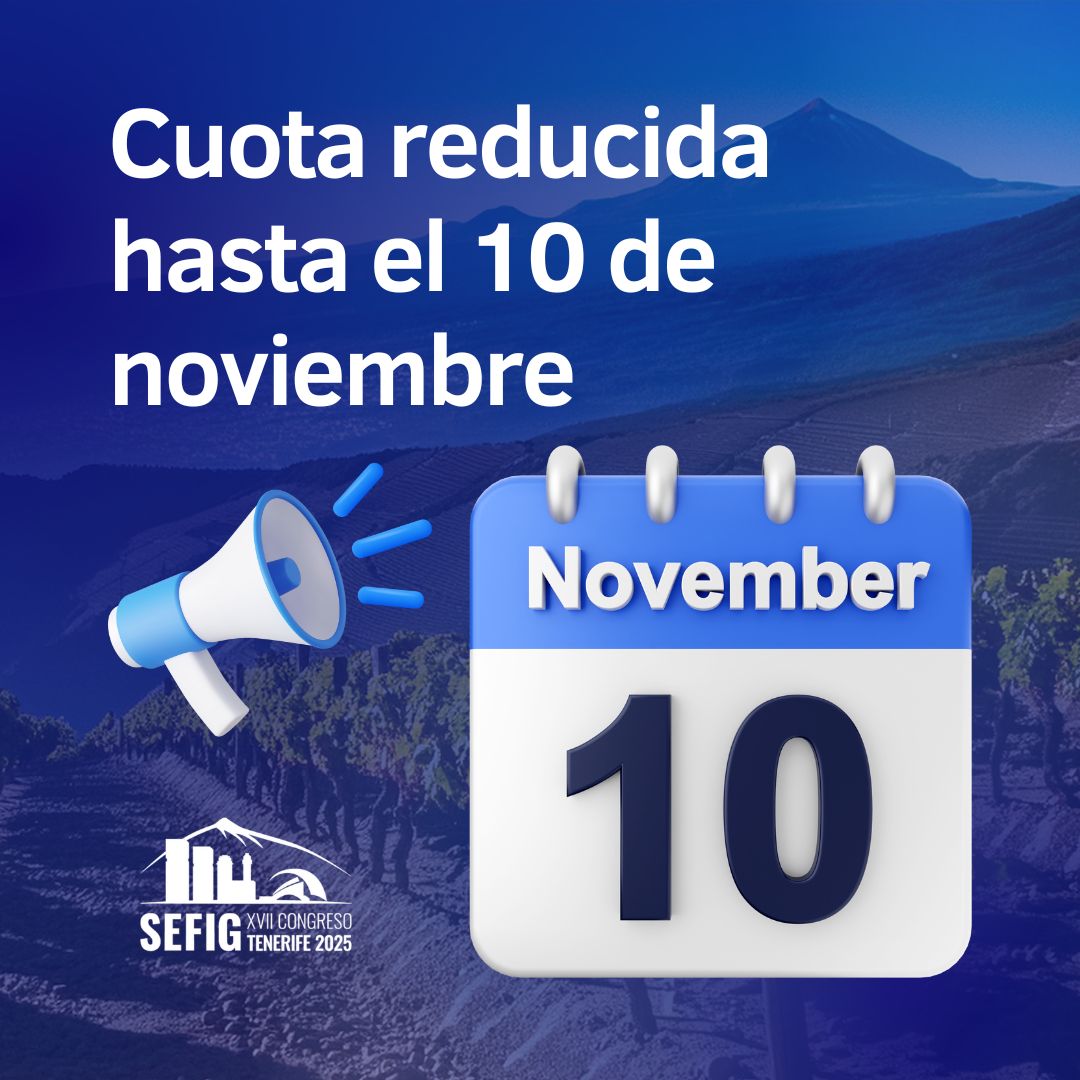XVII Congreso SEFIG Tenerife 2025 (@sefigtenerife25) on Twitter photo 📢¡Atención! La cuota de inscripción reducida para el XVII Congreso SEFIG Tenerife 2025 finaliza el 10 de noviembre de 2024.
Asegura tu participación a un precio especial.
<a href="/coflaspalmas/">COF Las Palmas</a>
<a href="/Cofares/">Cofares</a>
<a href="/Farmaceuticos_/">Consejo General Colegios Farmacéuticos</a>
<a href="/CinfaSalud/">Cinfa Salud</a>
#BIOSIGMA #SEFIGTenerife2025 📢¡Atención! La cuota de inscripción reducida para el XVII Congreso SEFIG Tenerife 2025 finaliza el 10 de noviembre de 2024.
Asegura tu participación a un precio especial.
<a href="/coflaspalmas/">COF Las Palmas</a>
<a href="/Cofares/">Cofares</a>
<a href="/Farmaceuticos_/">Consejo General Colegios Farmacéuticos</a>
<a href="/CinfaSalud/">Cinfa Salud</a>
#BIOSIGMA #SEFIGTenerife2025