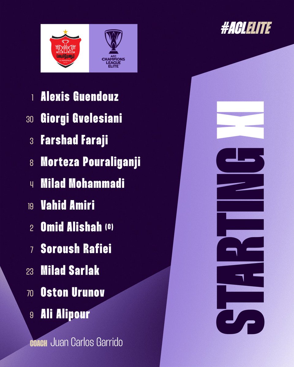 TheAFCCL's tweet photo. LINEUPS | 🇮🇷 Persepolis 🆚 Al Gharafa 🇶🇦
12 years later, the two sides meet again! 🤝
Can Al Gharafa defeat Persepolis for the second time?
Watch 𝙇𝙄𝙑𝙀: https://t.co/sMjqIhGjJJ
#ACLElite | #PRSvGHA https://t.co/NWb37hr1Uc