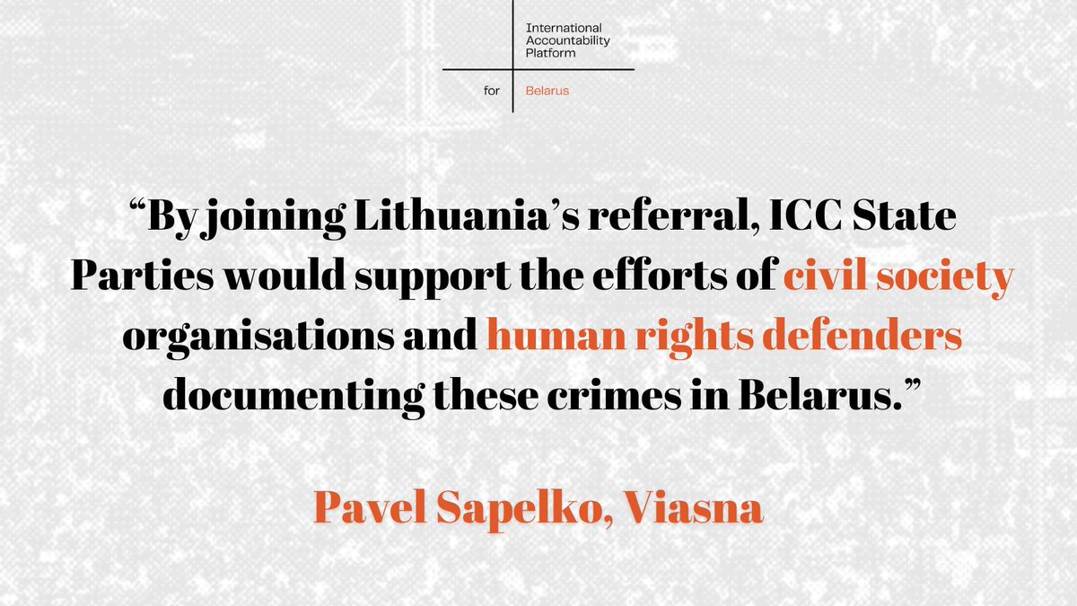 IAPBelarus's tweet photo. @IntlCrimCourt @IBAHRI @omctorg @IPHR @IRCT @HumanConstanta @fidh_en @ECCHRBerlin @nhc_no @viasna96 @DIGNITY_INT By joining Lithuania’s referral, State Parties to the @IntlCrimCourt would demonstrate support for victims of human rights violations and for Belarusian human rights defenders who are imprisoned.

📩Read more in our letter: https://t.co/GBYaRuTwo7 https://t.co/d2yy2KgSvV