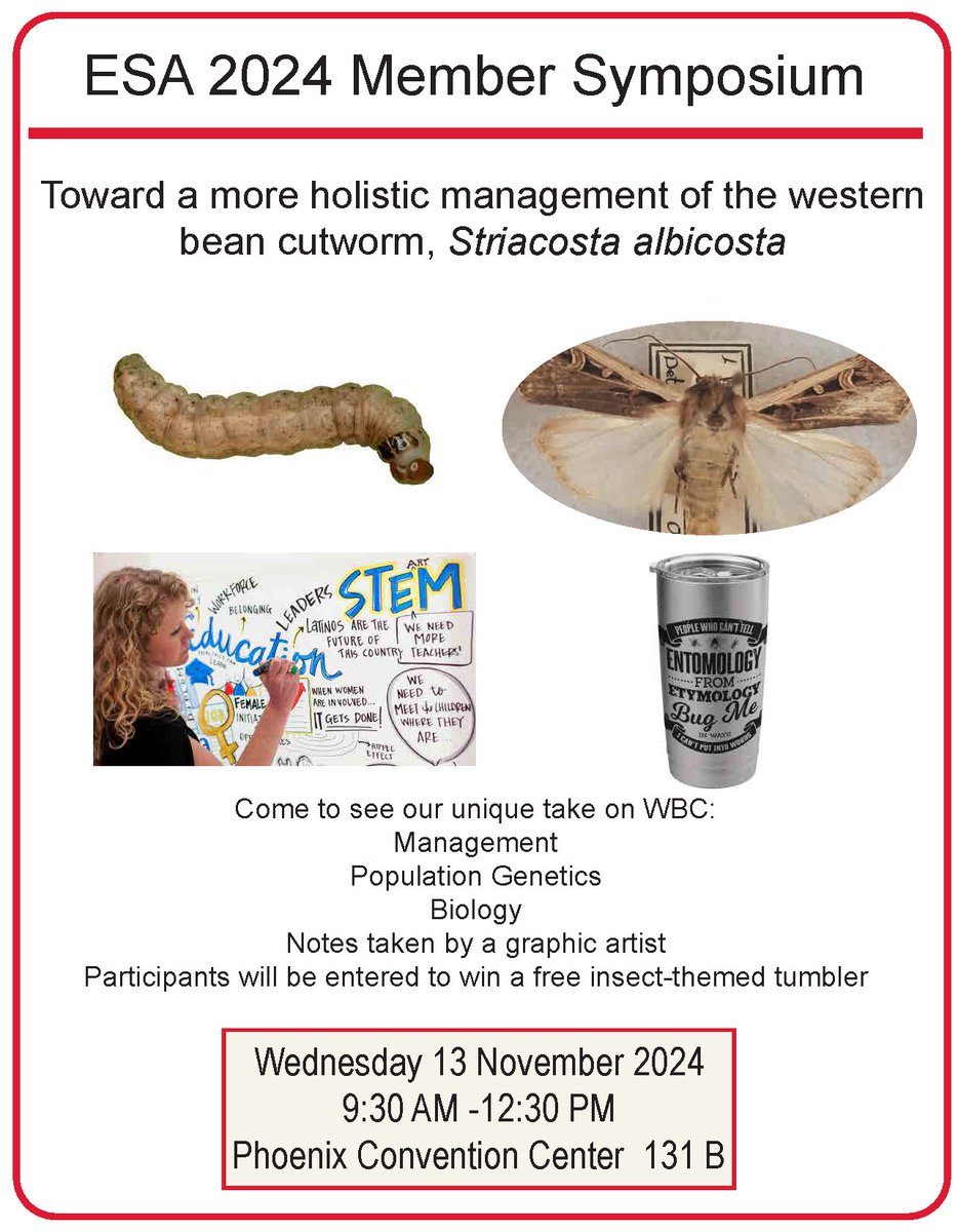 Stick around #EntSoc24 and attend our member symposium at the <a href="/EntsocAmerica/">Entomological Society of America</a> Annual  Meeting! Join us November 13 in Phoenix, AZ to learn and discuss western bean cutworm management. Graphical notes taken by Justine LaViolette, linkedin.com/in/justine-a-l… AND maybe win a tumbler!