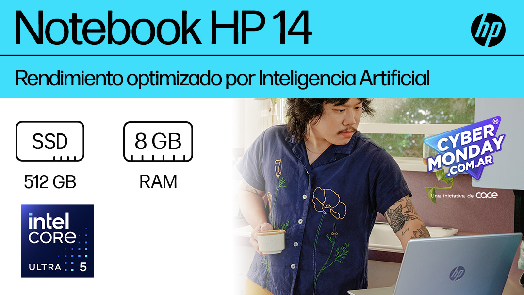 ¡Aprovechá y llevate el HP 14-ep1002la con un descuento increíble en este Cyber Monday! 

Un notebook con tecnología de inteligencia artificial, pantalla de 14" Full HD y un gran Procesador Intel Ultra I5. 💻🔥

Comprálo ya en 👉bit.ly/CyberMondayHP14