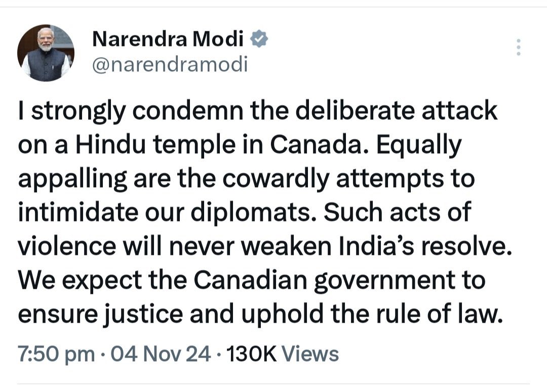tathvamasi6's tweet photo. Great 👏🏼👏🏼👌🏼Canada has become a rogue nation and must be condemned and isolated by all.

#CanadaTempleAttack #CanadaIsTerrorState #CanadaIsPakistan https://t.co/giti04Xit0