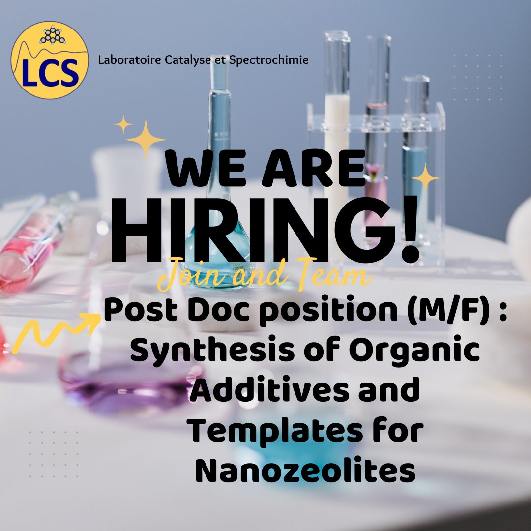 👩‍🔬 🧑‍🔬 #JobOffer: 
The <a href="/labo_lcs/">Catalyse & Spectro</a> is looking for its future Post Doc position (M/F) in Synthesis of Organic Additives and Templates for #Nanozeolites

▶️emploi.cnrs.fr/Offres/CDD/UMR…

 <a href="/Reseau_Carnot/">Carnot</a> <a href="/Carnot_ESP/">Institut Carnot Energie & Systèmes de Propulsion</a> <a href="/ensicaen/">ENSICAEN</a> <a href="/Universite_Caen/">Université de Caen Normandie</a> <a href="/emploicnrs/">Emploi CNRS</a>