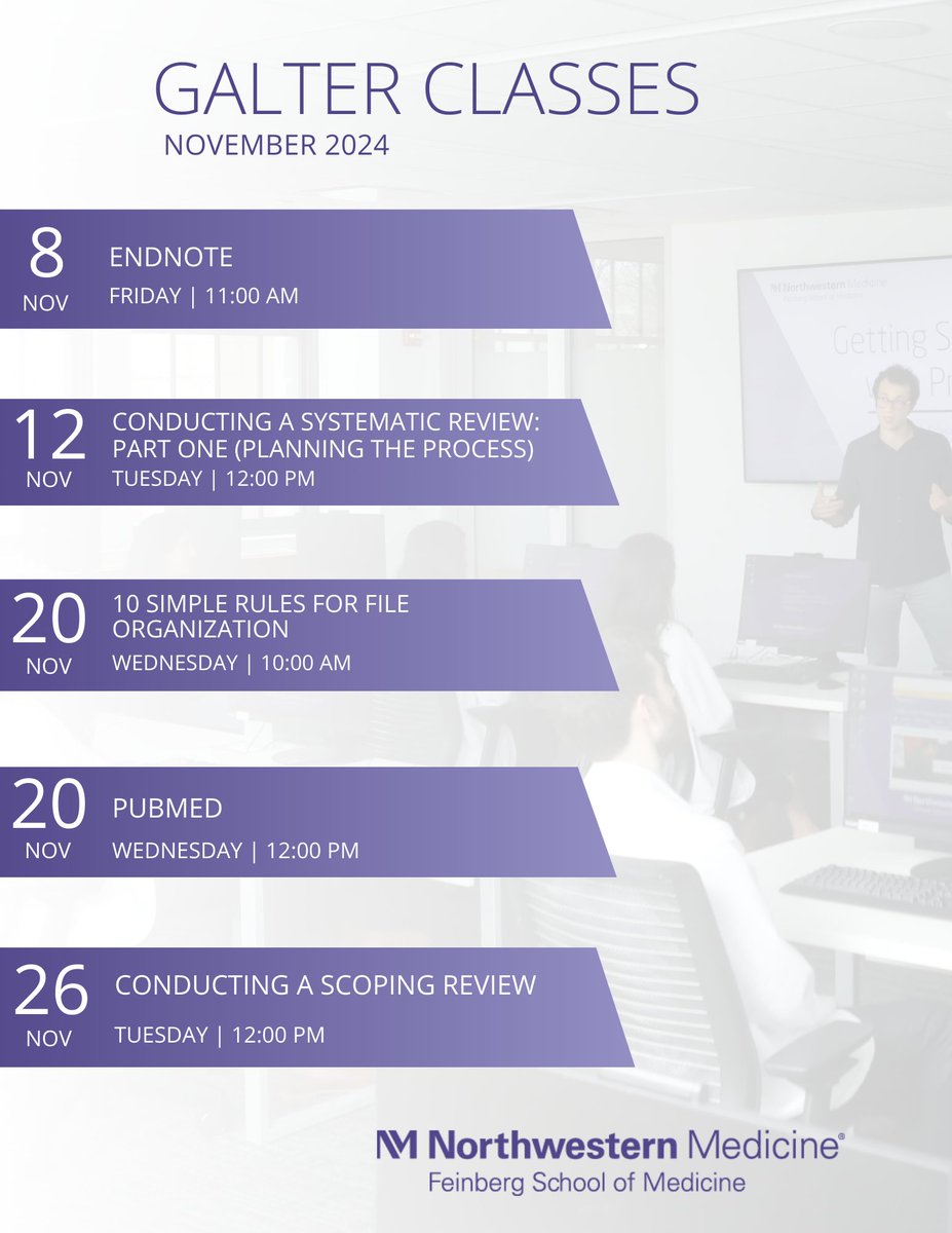 Join us this November for our virtual classes! Register here:  galter.northwestern.edu/classes