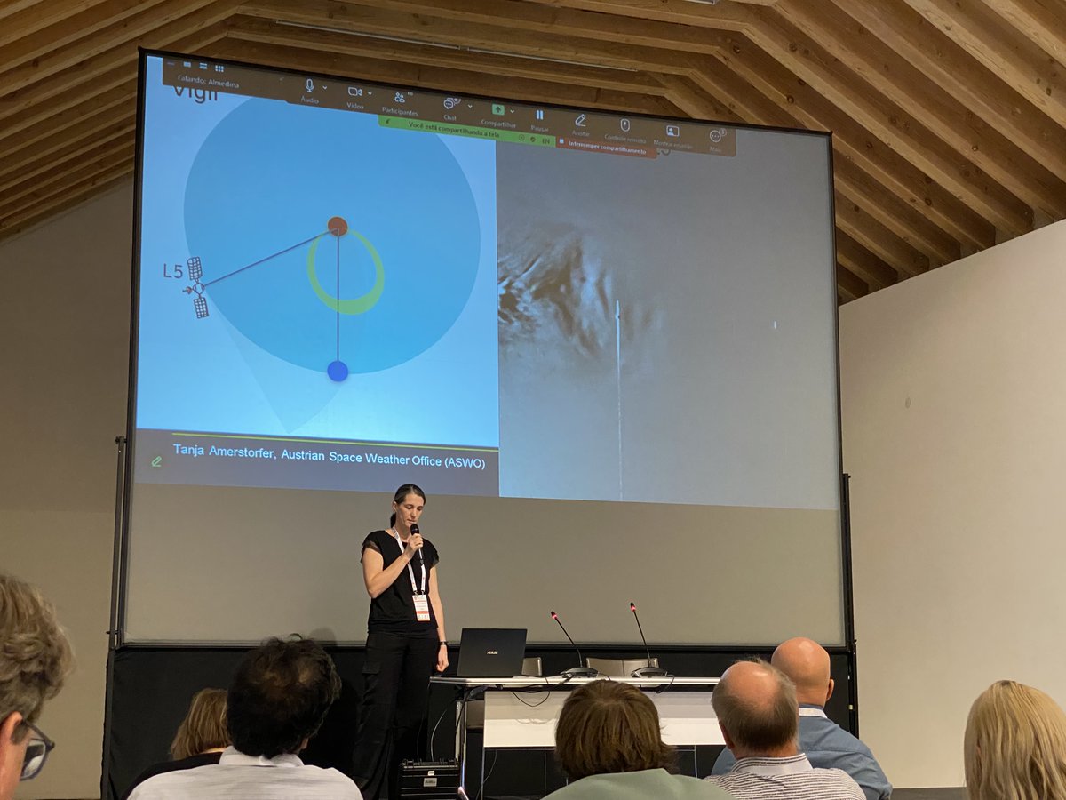 ASWOGeoSphere's tweet image. The Austrian Space Weather Office contributions at the European Space Weather Week in Coimbra/Portugal #ESWW2024 were kicked off by Tanja Amerstorfer @AmerstorferTa with a🔥talk on the usage of heliospheric imagers for real time solar storm prediction.