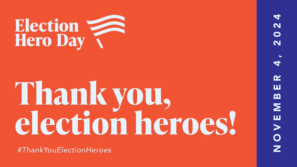 Today, as we encourage our communities to get out and vote, we also celebrate @ElectionHeroDay. Thank you to our election officials, poll workers, and other democracy heroes who take the time and effort to ensure that our elections run smoothly!