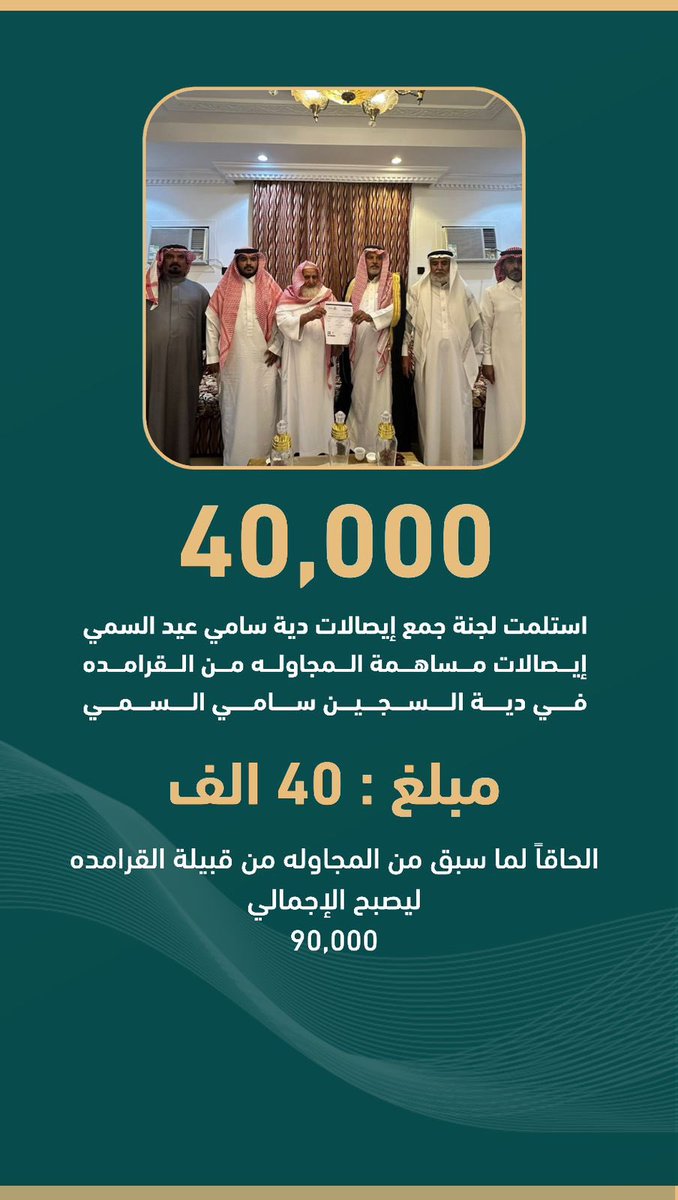 اجمالي مساهمة قبيلة القرامدة من البقوم 90,000 الف 
#سامي_البقمي 
#عتق_رقبه_سامي_البقمي