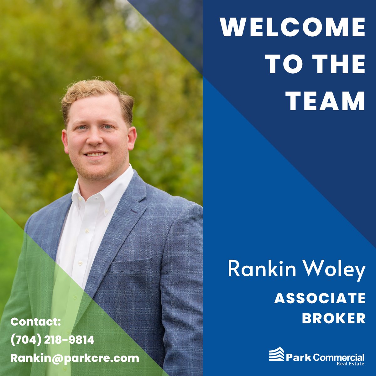 Rankin Woley, originally from Atlanta, GA, has joined Park Commercial Real Estate as an Associate Broker, focusing on office, retail, and flex/industrial needs. Welcome to the team Rankin!