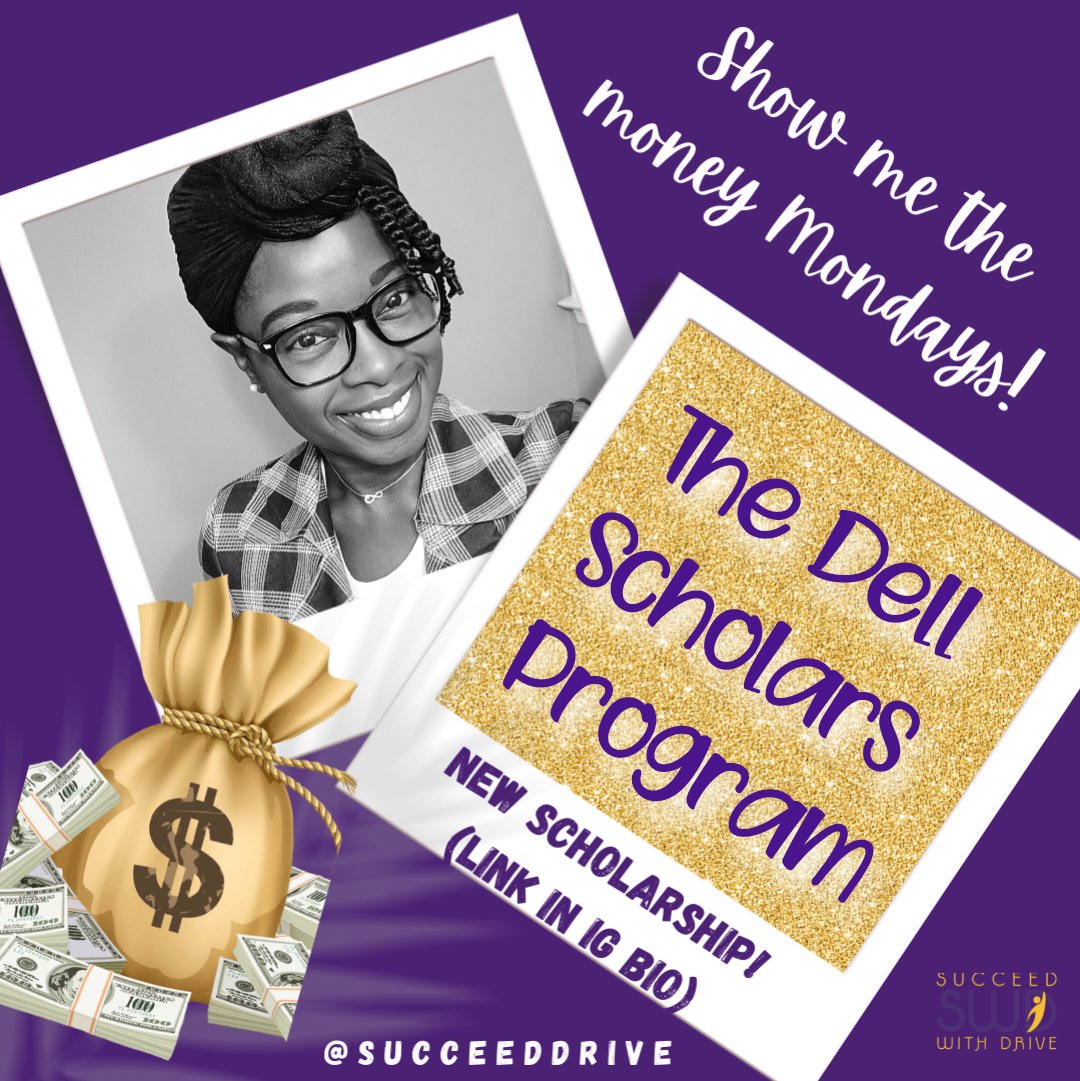Show me the money Mondays!! 💵Posting this HUGE one again! ⬇️
The Dell Scholars program awards high school juniors &amp; seniors with $20,000, a laptop, &amp; more! Students must have a 2.4 GPA &amp; demonstrated need. App due 12/1! #scholarships
dellscholars.org/scholarship/