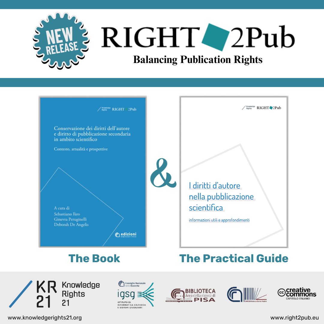 📢Aggiornamento importante! 📢
"Conservazione dei diritti dell'autore e diritto di pubblicazione secondaria in ambito scientifico," co-authored by Deborah De Angelis, KR21 National Coordinator 🇮🇹,  as part of the #Right2Pub Project, is out!
📘 Book DOI: doi.org/10.32091/VolRi…