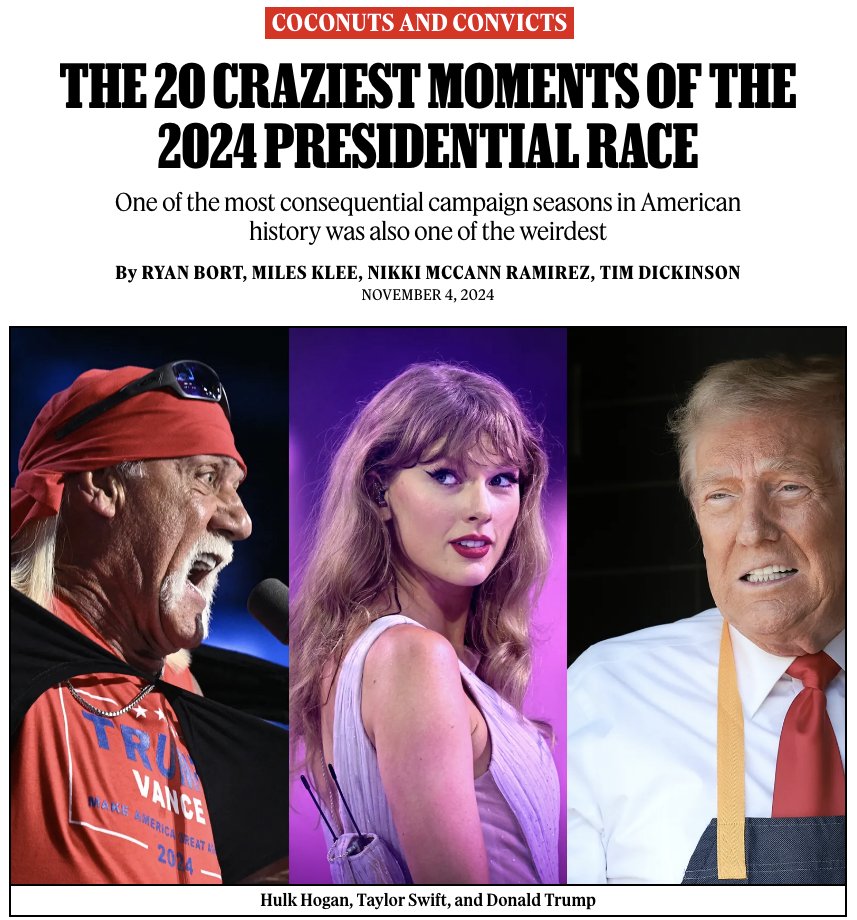 Here’s a by-no-means comprehensive list of the craziest moments from the 2024 presidential race.

🔗 rollingstone.com/politics/polit…