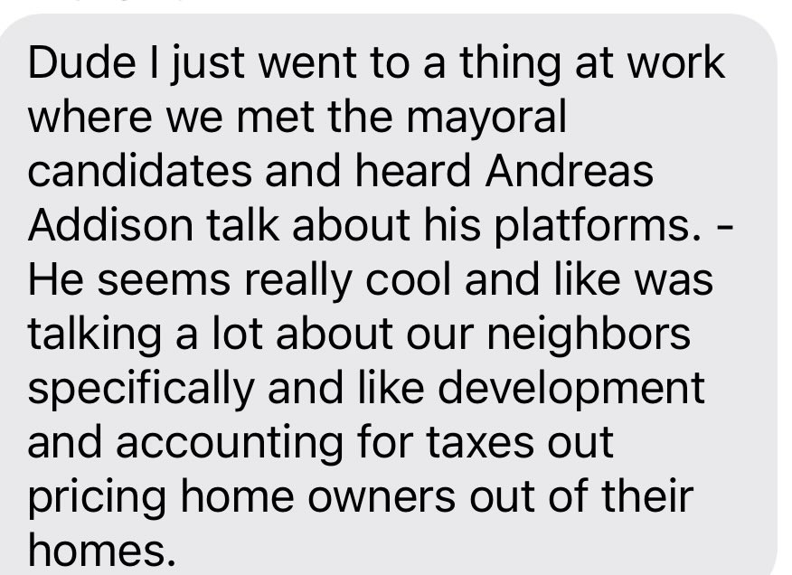 Looks like #rva mayoral candidates meeting ppl at work is convincing some to vote. 

This new <a href="/andreasrva/">Andreas D. Addison</a> voter is my roommate.
